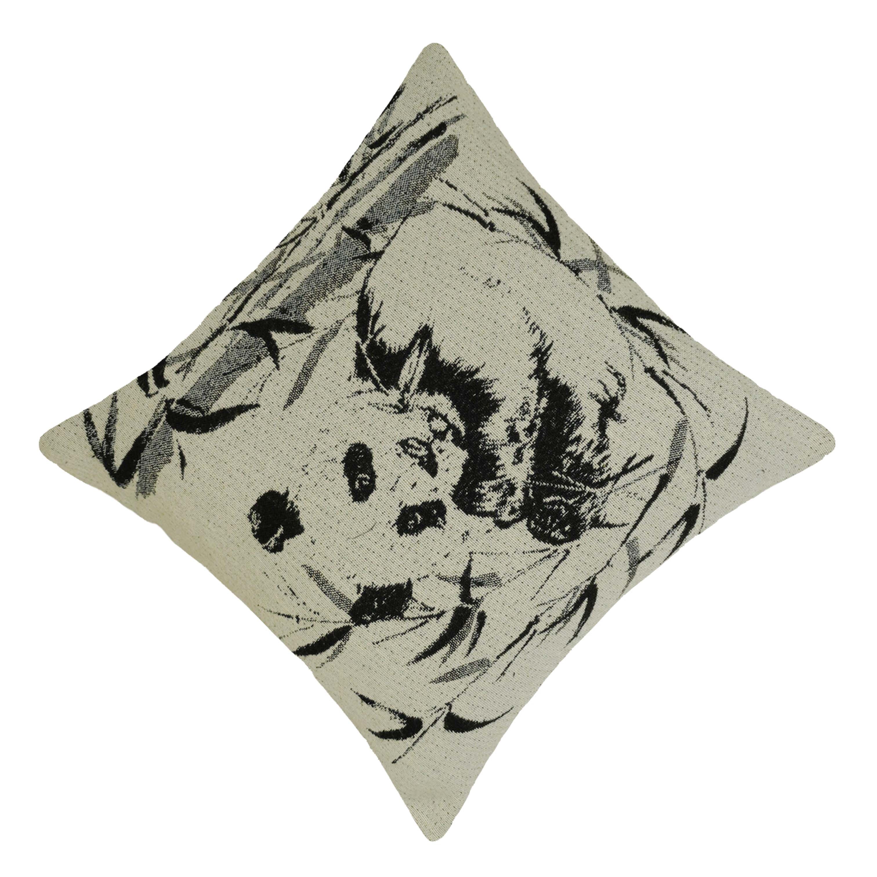Panda Jacquard Cushion Cover 45x45 cm | Cotton Woven Decorative Throw Pillow Cover | Black & Natural Animal Design | Hidden Zip | Sofa, Bed & Living Room Décor