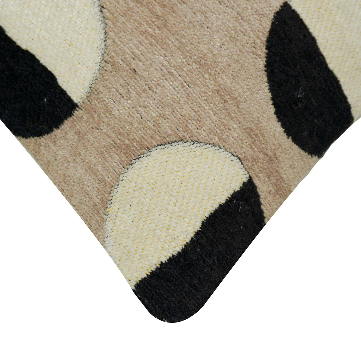 Handwoven Jacquard Cushion Cover 45x45 cm – Abstract Geometric Circle Design in Beige, Ivory & Black