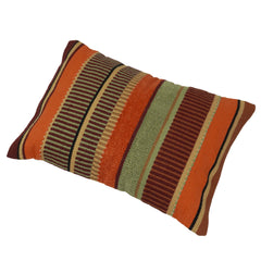 Rustic multicolor striped handwoven cotton lumbar cushion cover 35x50 cm