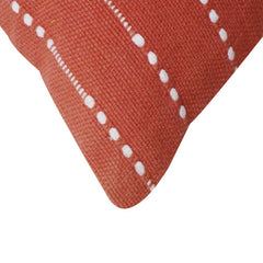 Handmade Rust Red Cotton Cushion Cover 45x45 cm | Woven Dotted Stripe Design | Decorative Throw Pillow Cover