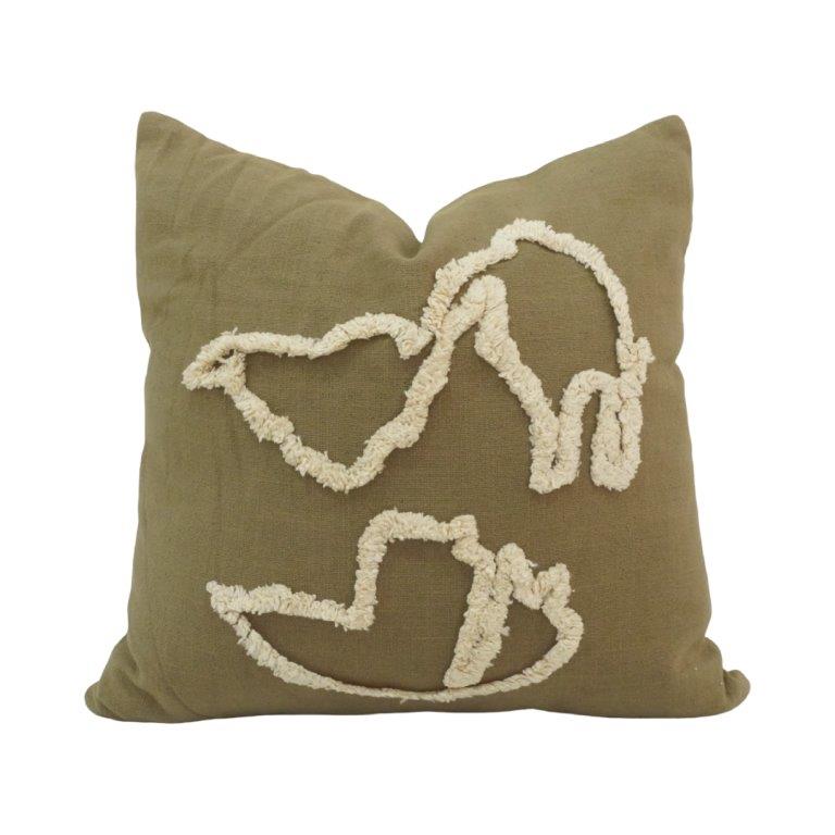 Tufted Abstract Cotton Cushion Cover – Olive Green Textured Pillow Cover 45x45 cm - Bulk manufacturer & supplier from Panipat, India
