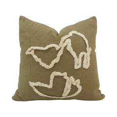 Tufted Abstract Cotton Cushion Cover – Olive Green Textured Pillow Cover 45x45 cm