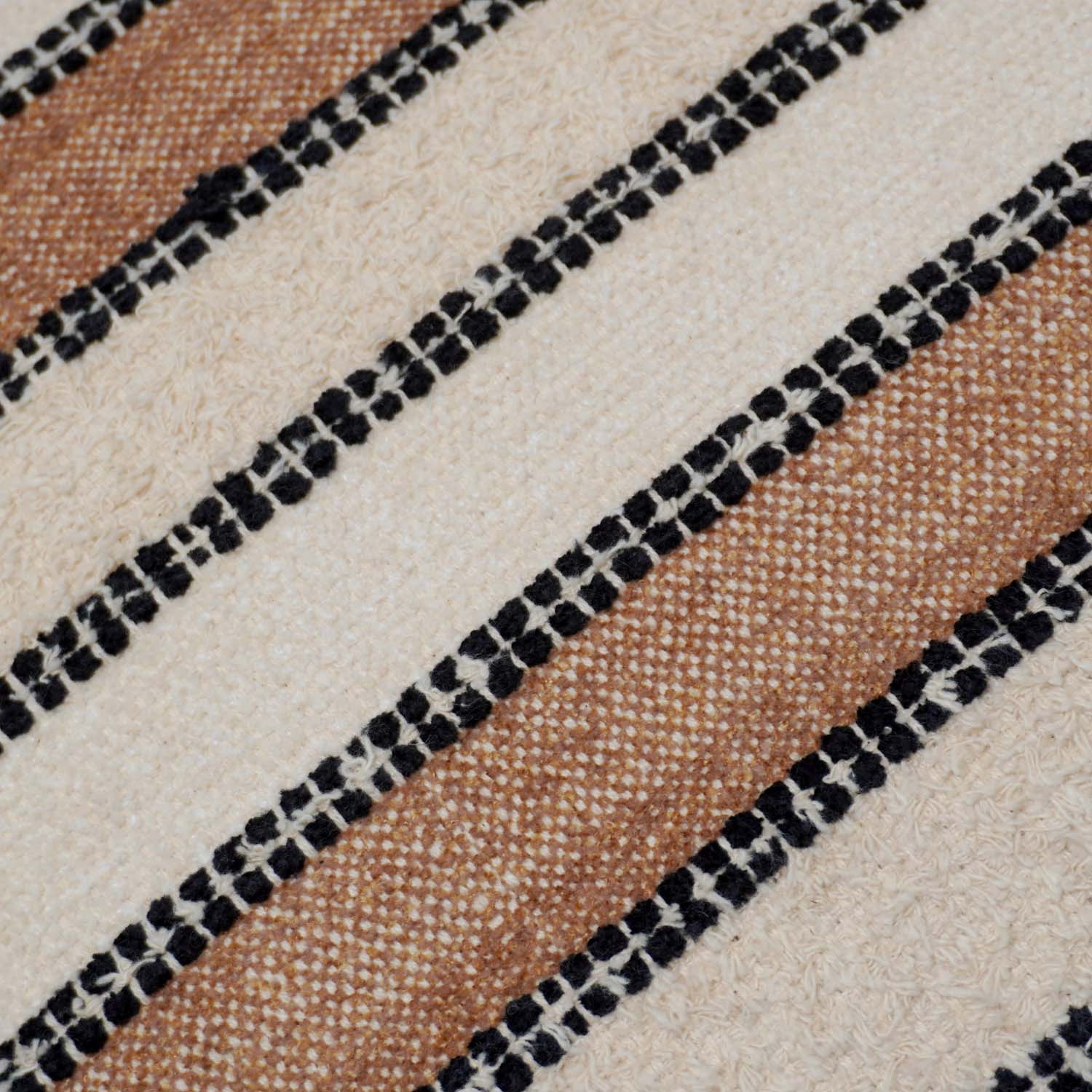 Handwoven Cotton Striped Cushion Cover 45x45 cm | Textured Woven Throw Pillow Cover | Beige, Ivory & Black | Modern Boho Farmhouse Home Décor