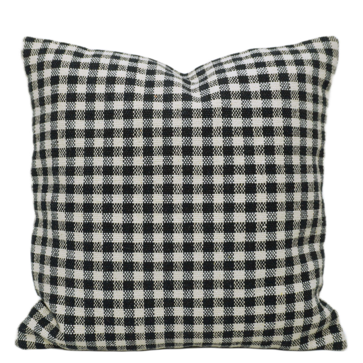Handwoven Black & Cream Checkered Cotton Cushion Cover – 45 x 45 cm | Textured Woven Decorative Pillow Cover
