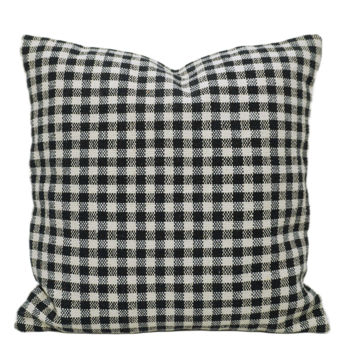 Black & Cream Check Handwoven Cotton Cushion Cover 45x45 cm