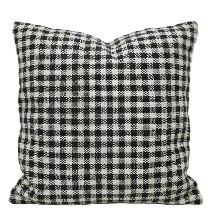 Handwoven Black & Cream Checkered Cotton Cushion Cover – 45 x 45 cm | Textured Woven Decorative Pillow Cover