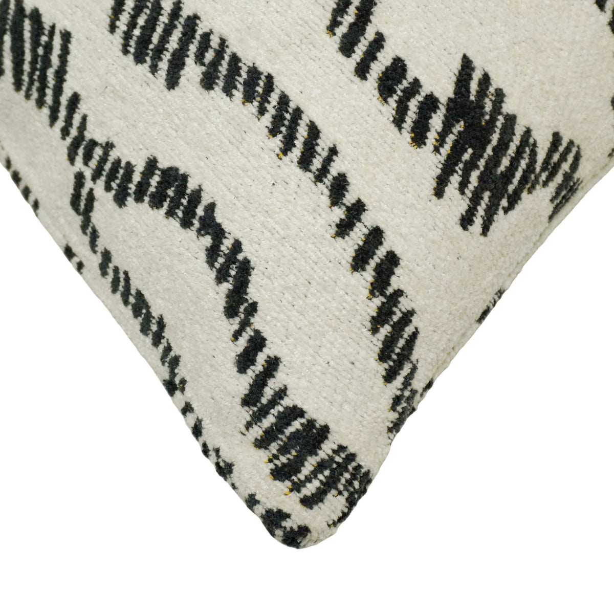 Modern Black & Ivory Jacquard Cushion Cover 45x45 cm | Abstract Wavy Pattern | Woven Cotton Cushion Cover with Hidden Zipper