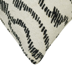 Modern Black & Ivory Jacquard Cushion Cover 45x45 cm | Abstract Wavy Pattern | Woven Cotton Cushion Cover with Hidden Zipper