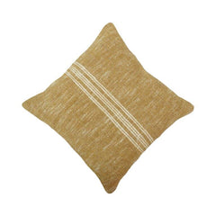 Handmade Cotton Chenille Cushion Cover 45x45 cm | Textured Mustard Beige Stripe Design | Artisan Woven Decorative Pillow Cover