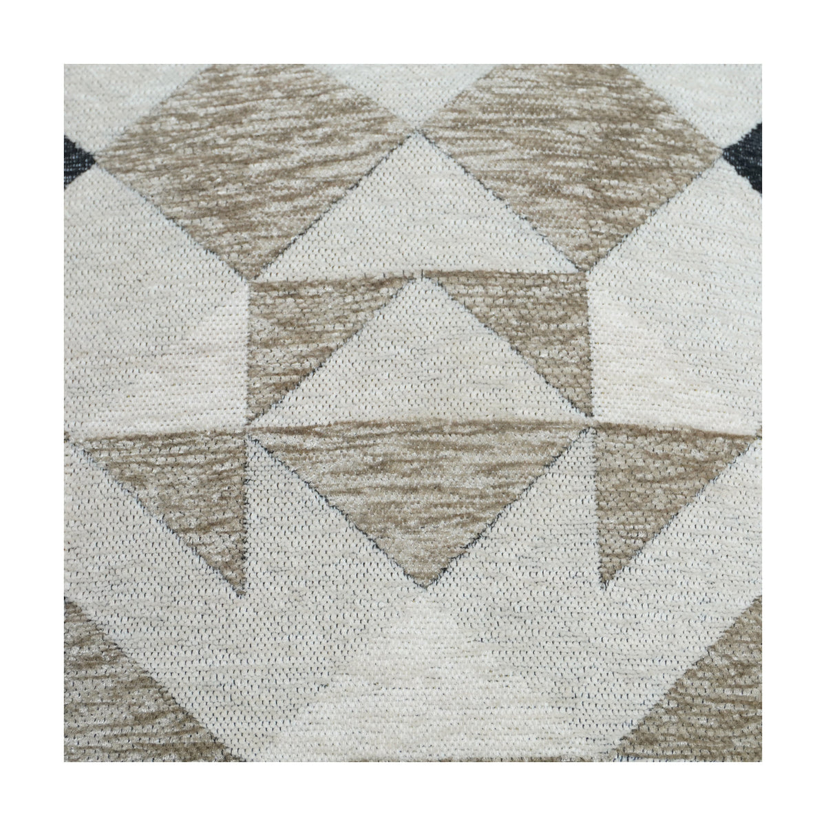 Geometric Embroidered Cotton Cushion Cover | Neutral Beige & Black Abstract Pattern | 18x18 Inch Decorative Pillow Cover - Bulk manufacturer & supplier from Panipat, India