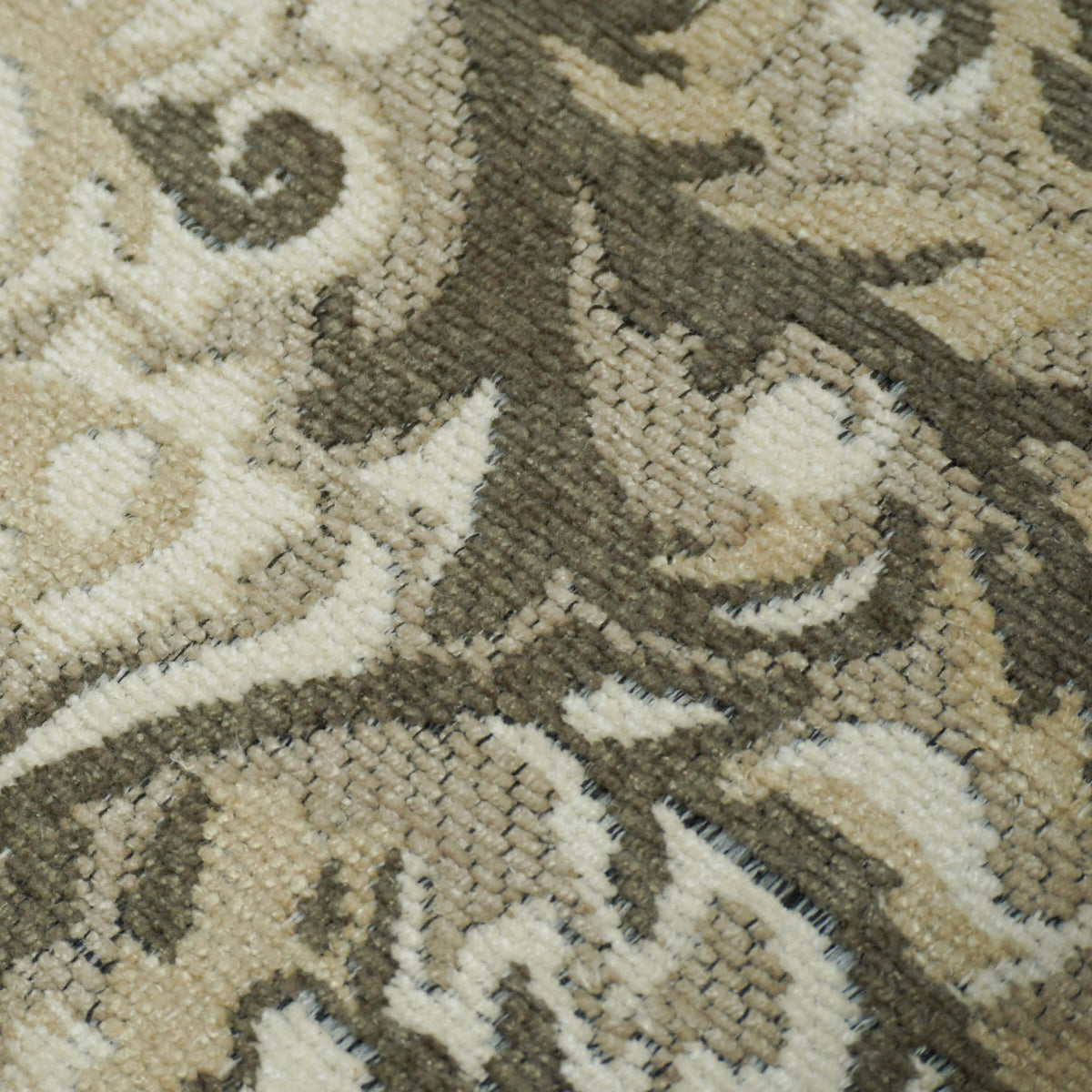 Handwoven Jacquard Cushion Cover 45 x 45 cm – Beige & Olive Floral Damask Design