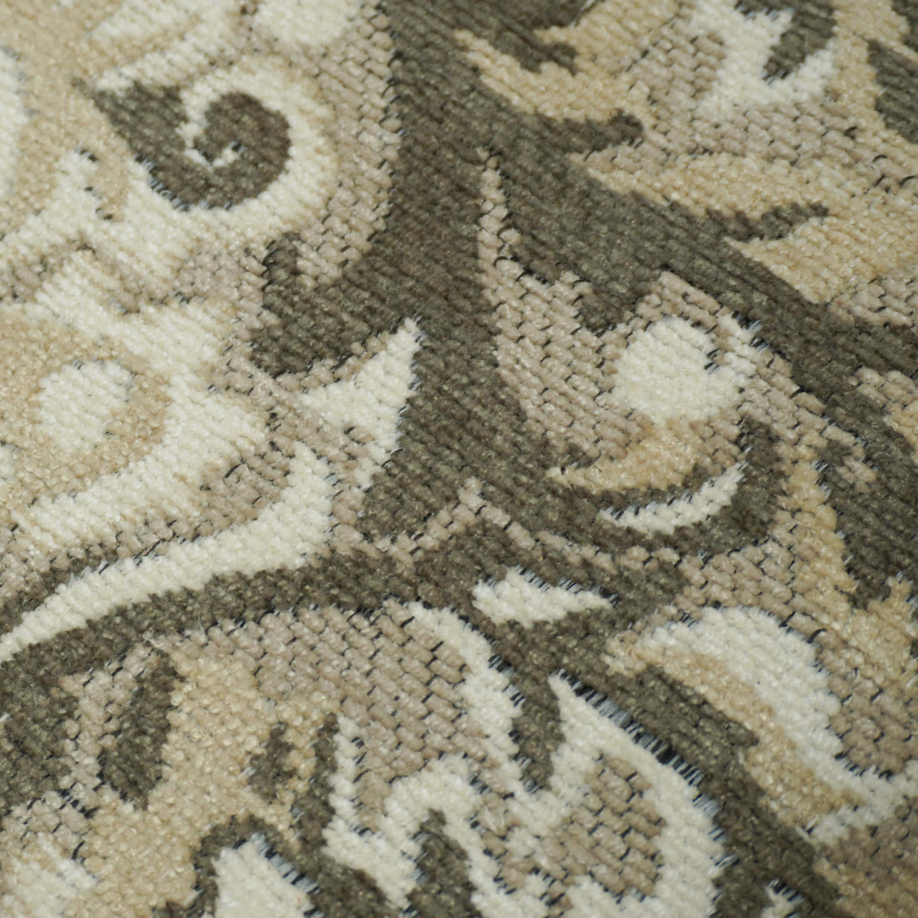 Beige and olive floral damask handwoven jacquard cushion cover 45x45 cm