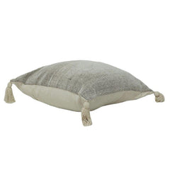 Textured Cotton Cushion Cover with Tassels | Minimalist Neutral Throw Pillow Cover | 18x18 Inch Decorative Sofa Cushion