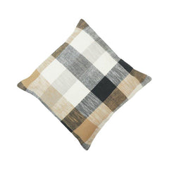 Handwoven Checkered Cotton Cushion Cover 45x45 cm | Beige, Ivory & Charcoal Plaid Decorative Pillow Cover