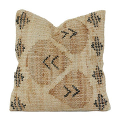 Handwoven Jute Cushion Cover with Tribal Mudcloth Pattern | Natural Textured Decorative Pillow Cover | 18x18 Inch