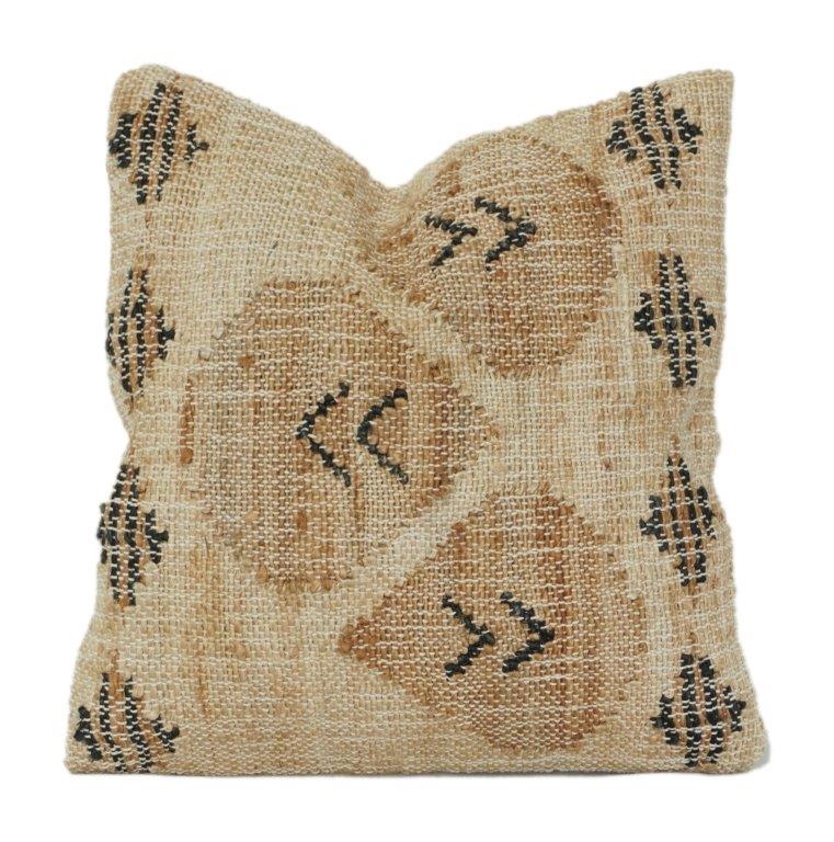 Handwoven Jute Cushion Cover with Tribal Mudcloth Pattern | Natural Textured Decorative Pillow Cover | 18x18 Inch