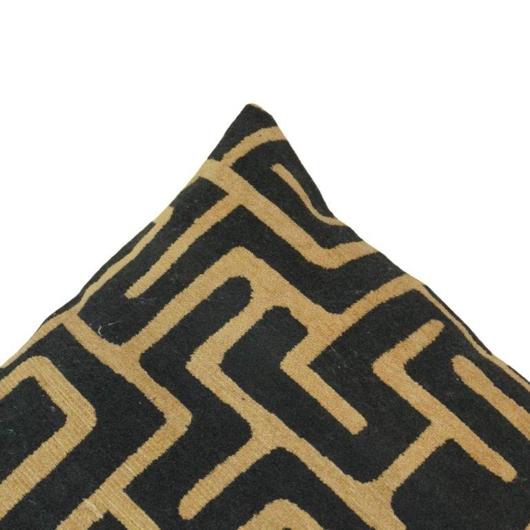 Black & Beige Geometric Jacquard Cotton Cushion Cover | 45x45 cm Modern Abstract Decorative Pillow Cover