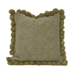 Handmade Cotton Pom Pom Cushion Cover 45x45 cm | Textured Solid Cushion with Decorative Tassel Edges | Boho Home Décor