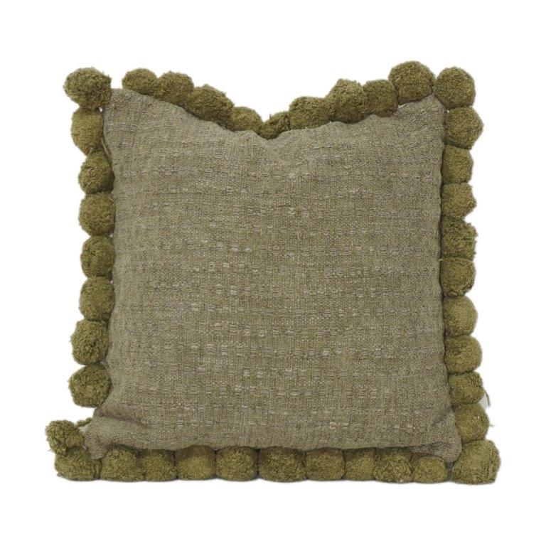 Handmade Cotton Pom Pom Cushion Cover 45x45 cm | Textured Solid Cushion with Decorative Tassel Edges | Boho Home Décor
