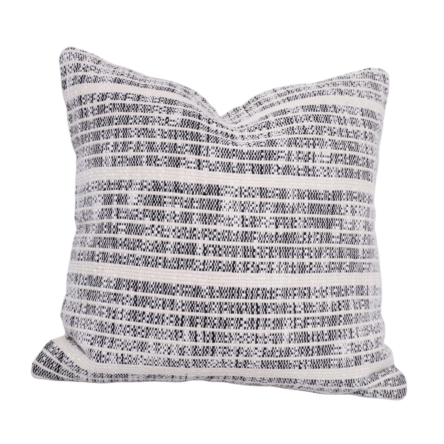 Handwoven Black & Ivory Cotton Cushion Cover 45x45 cm | Modern Striped Textured Throw Pillow Cover | Handmade Home Décor