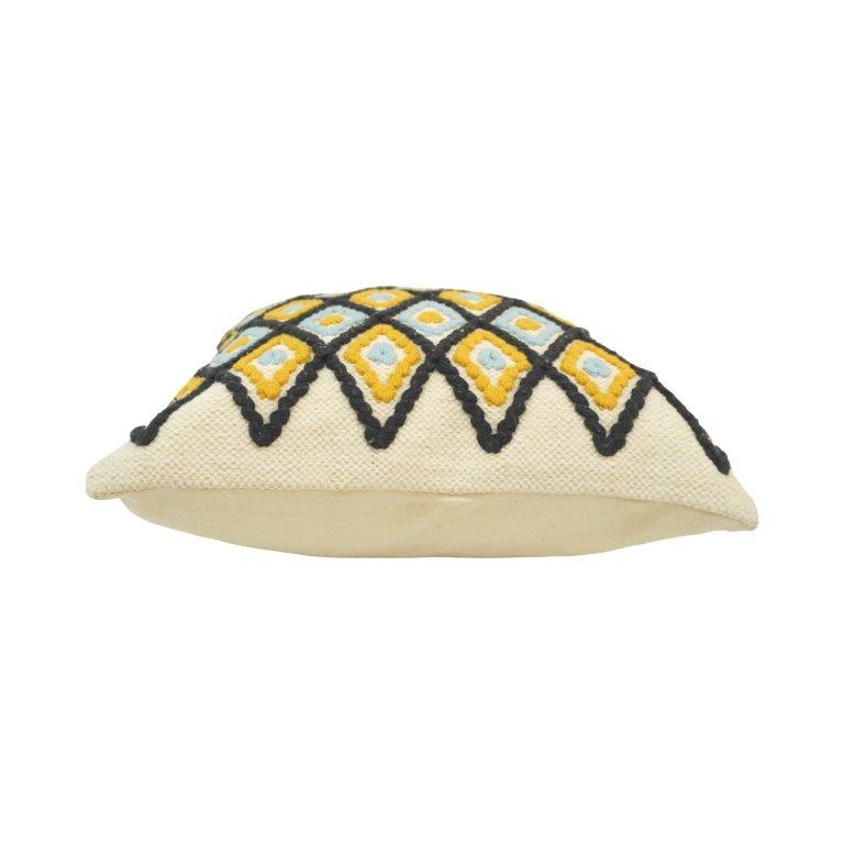 Handwoven Diamond Pattern Embroidered Cotton Cushion Cover – 45x45 cm | Geometric Boho Throw Pillow Cover - Bulk manufacturer & supplier from Panipat, India