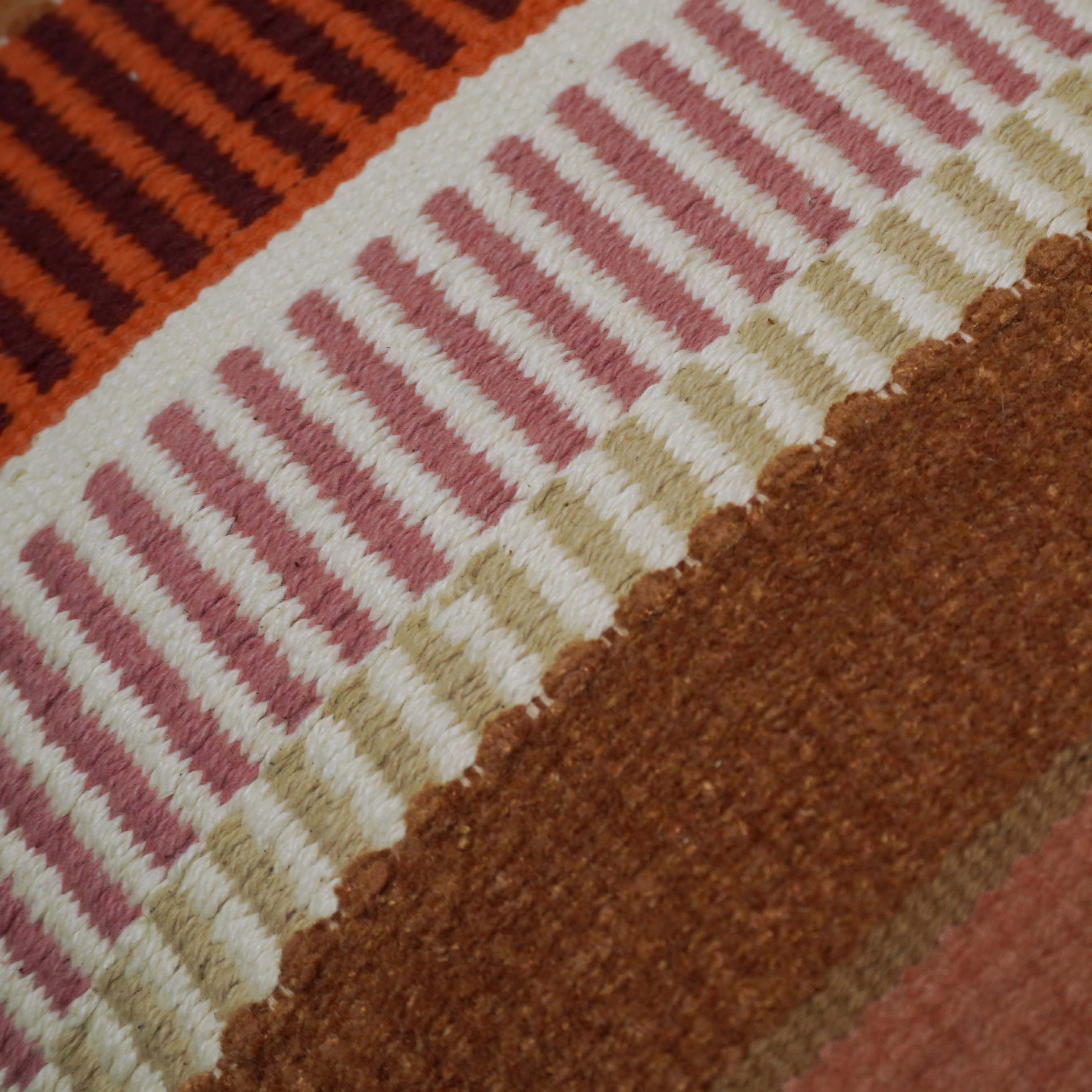 Handwoven Cotton Cushion Cover 35 x 50 cm – Rust & Terracotta Striped Textured Design