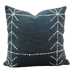 Hand Embroidered Cotton Cushion Cover 45x45 cm | Geometric Stitch Design | Navy Blue Decorative Pillow Cover