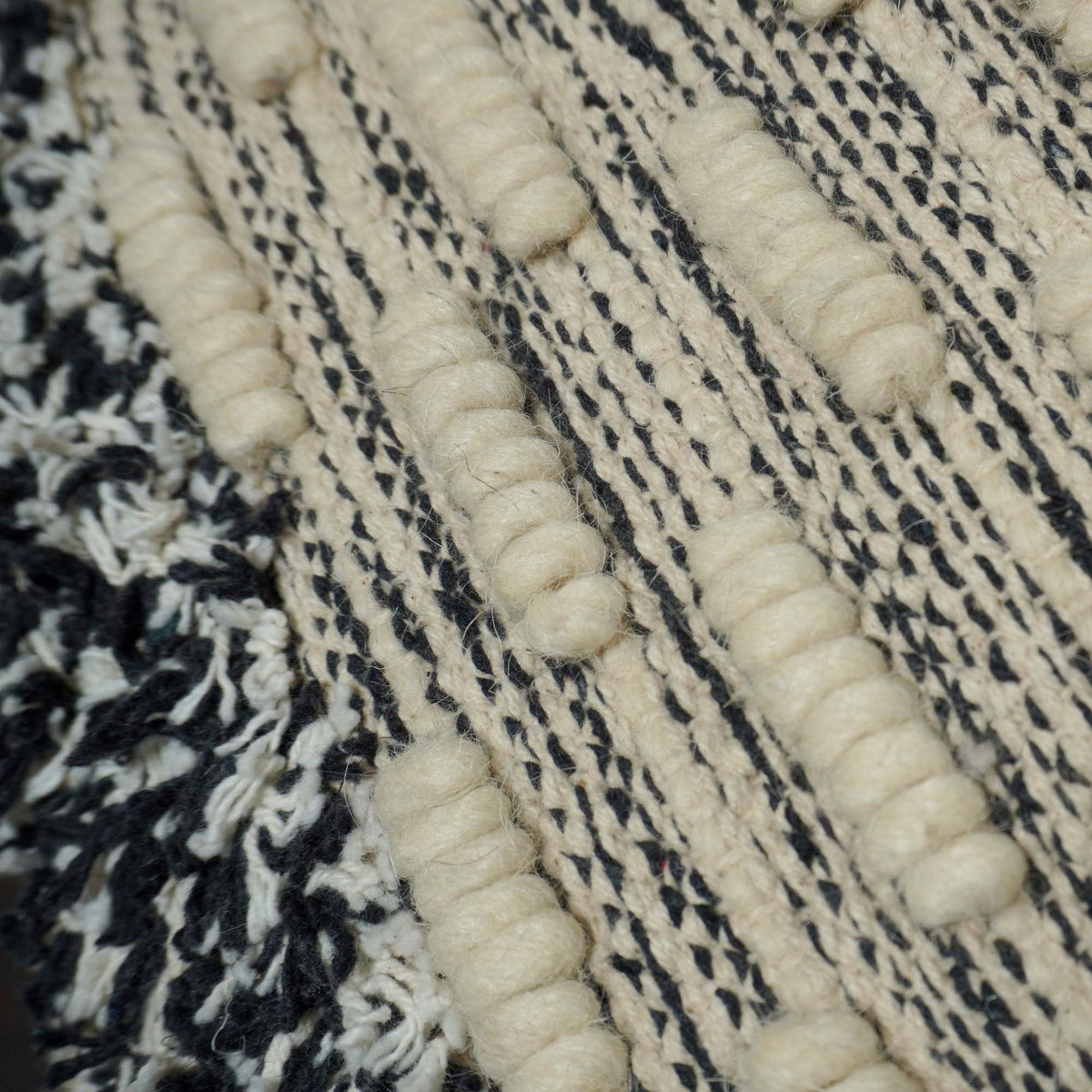 Handwoven Wool & Cotton Textured Cushion Cover 45x45 cm | Black & Ivory Boho Decorative Throw Pillow Cover | Artisan Woven Home Décor