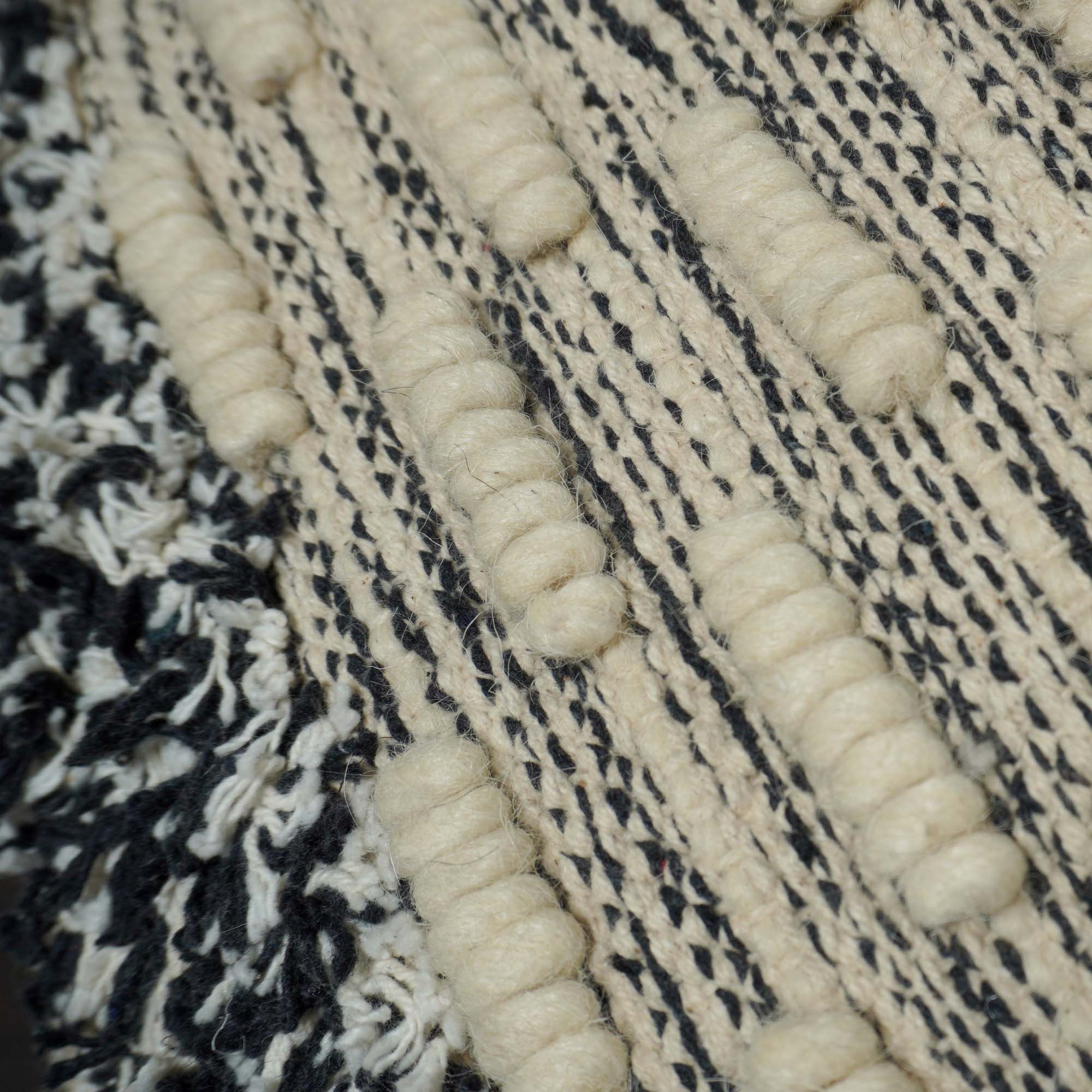 Handwoven Wool & Cotton Textured Cushion Cover 45x45 cm | Black & Ivory Boho Decorative Throw Pillow Cover | Artisan Woven Home Décor
