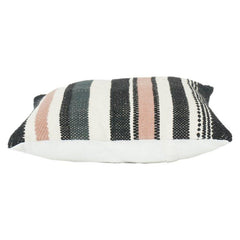 Woven Striped Cotton Cushion Cover | Textured Boho Black, Beige & Blush Pillow Case | 18x18 Inch Decorative Throw Cushion