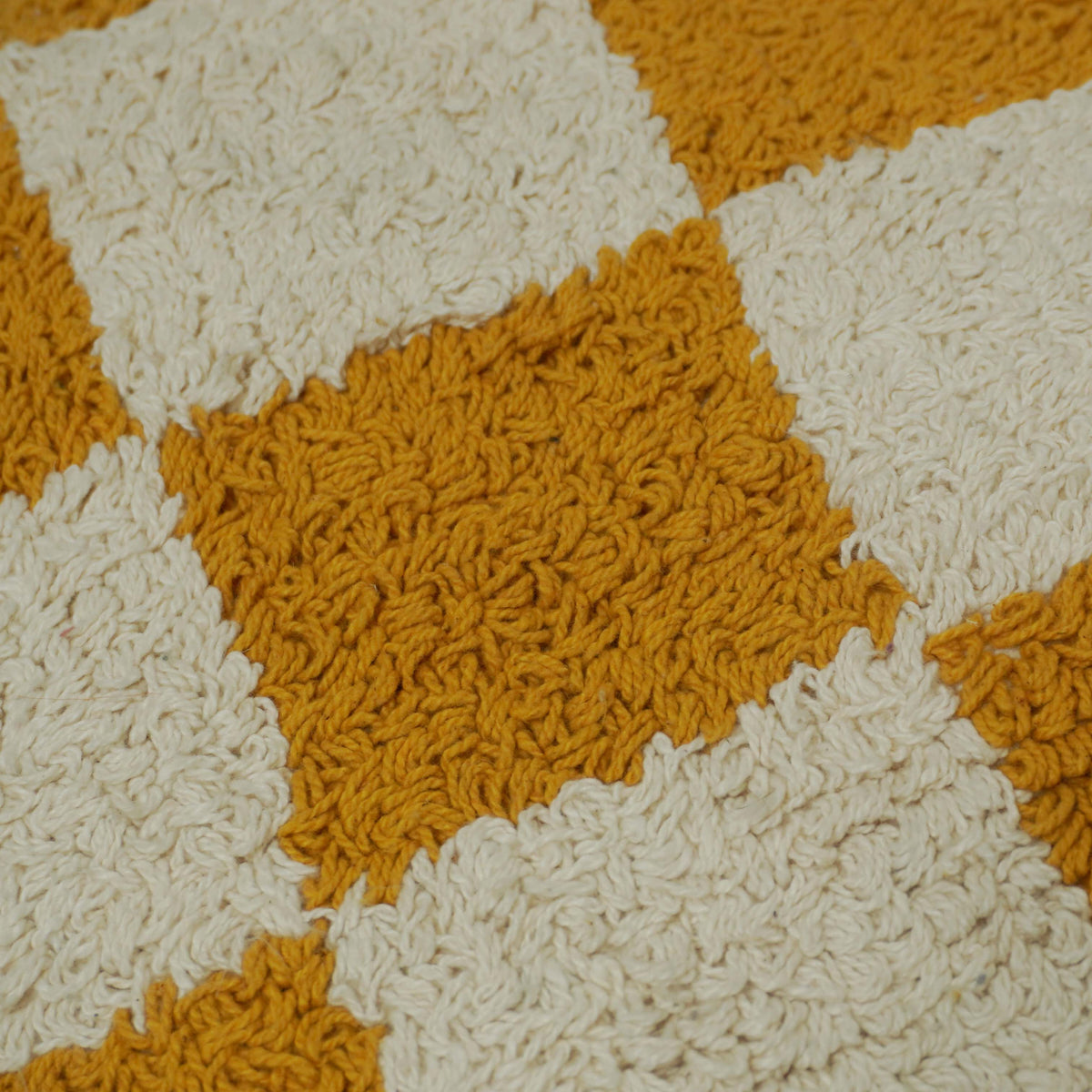 Machine Tufted Cotton Cushion Cover 45x45 cm – Mustard & Ivory Checkered Textured Design
