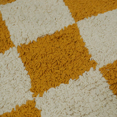Machine Tufted Cotton Cushion Cover 45x45 cm – Mustard & Ivory Checkered Textured Design