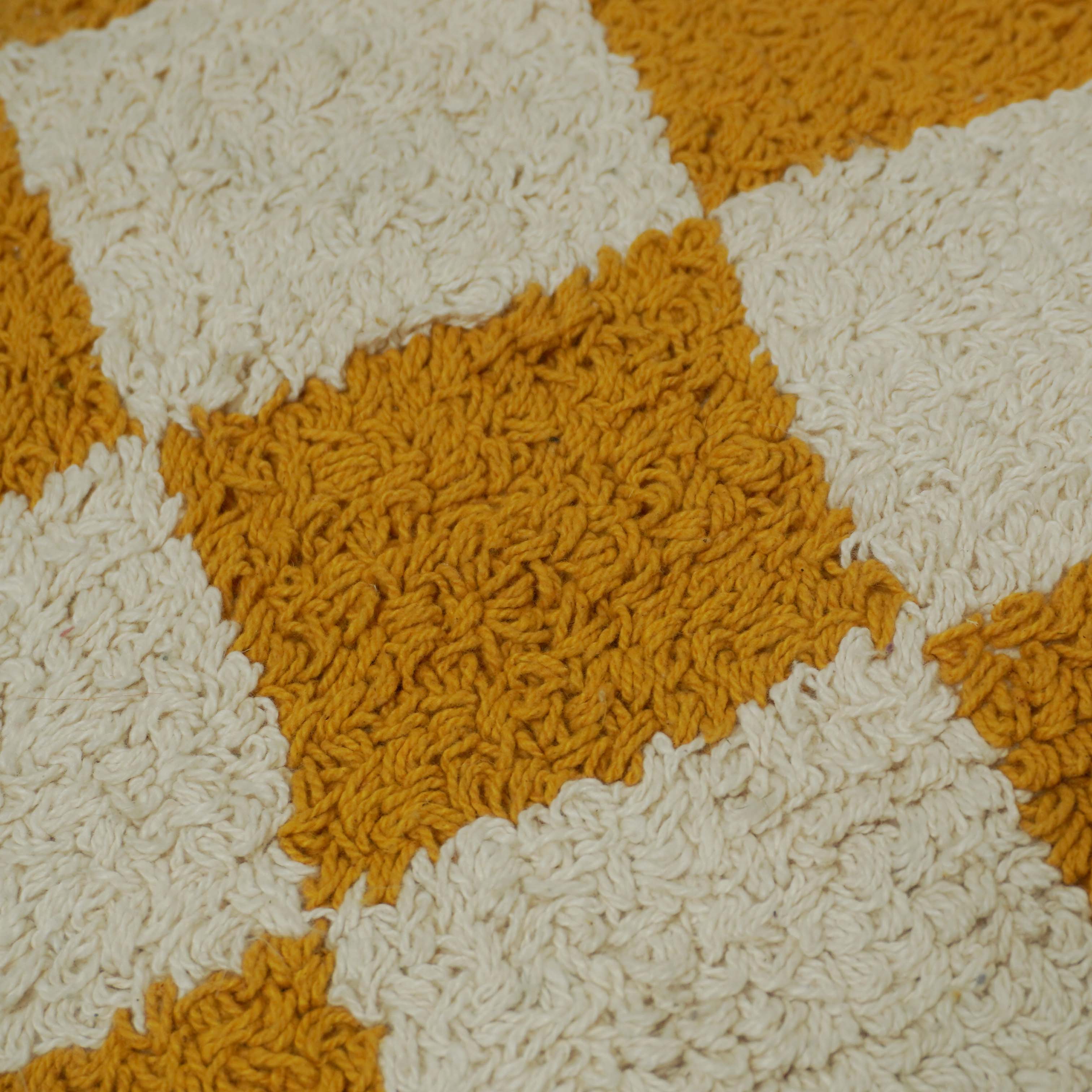 Machine Tufted Cotton Cushion Cover 45x45 cm – Mustard & Ivory Checkered Textured Design
