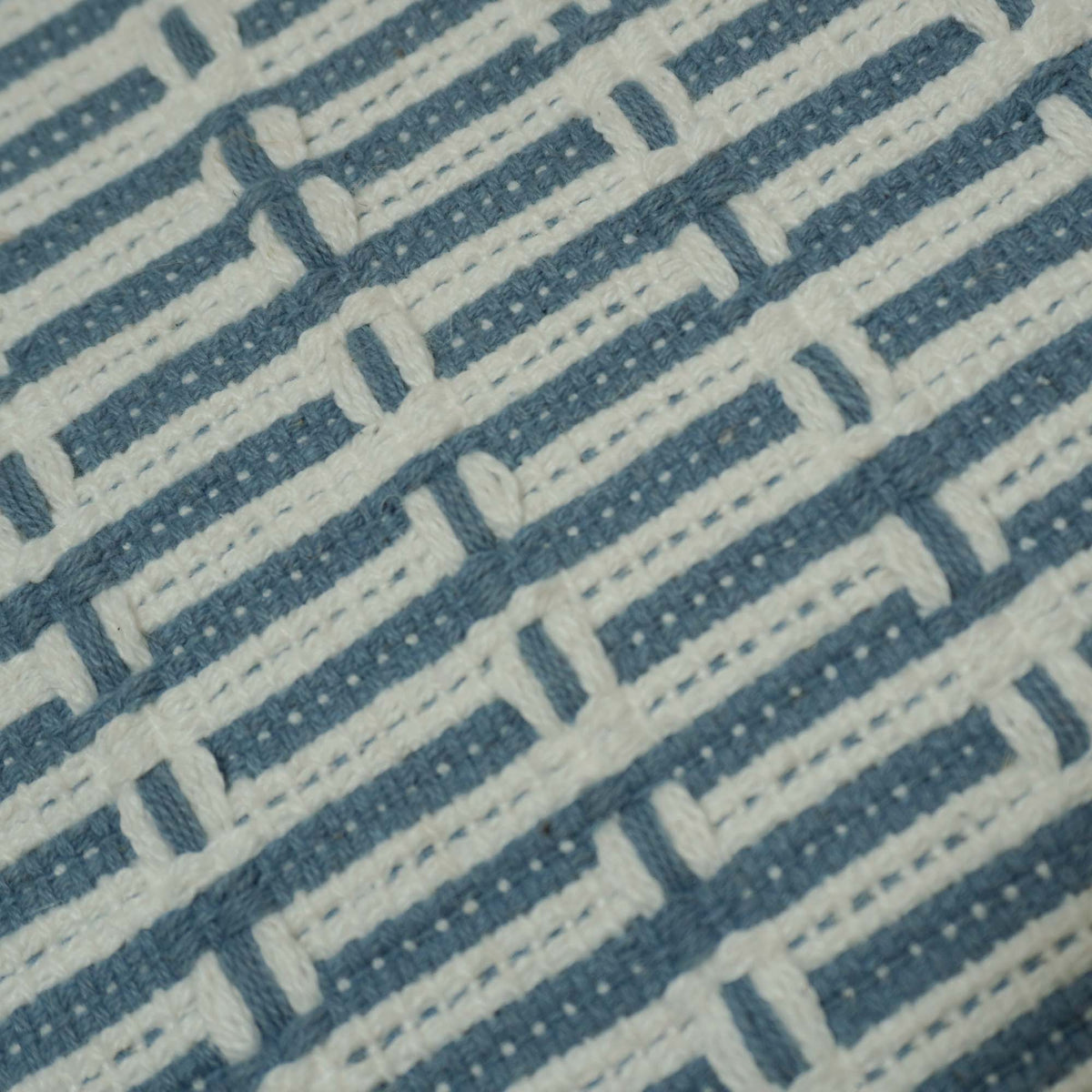 Handwoven Cotton Cushion Cover 45x45 cm | Blue & Ivory Geometric Woven Design | Decorative Throw Pillow Cover with Hidden Zipper | Modern Home Décor
