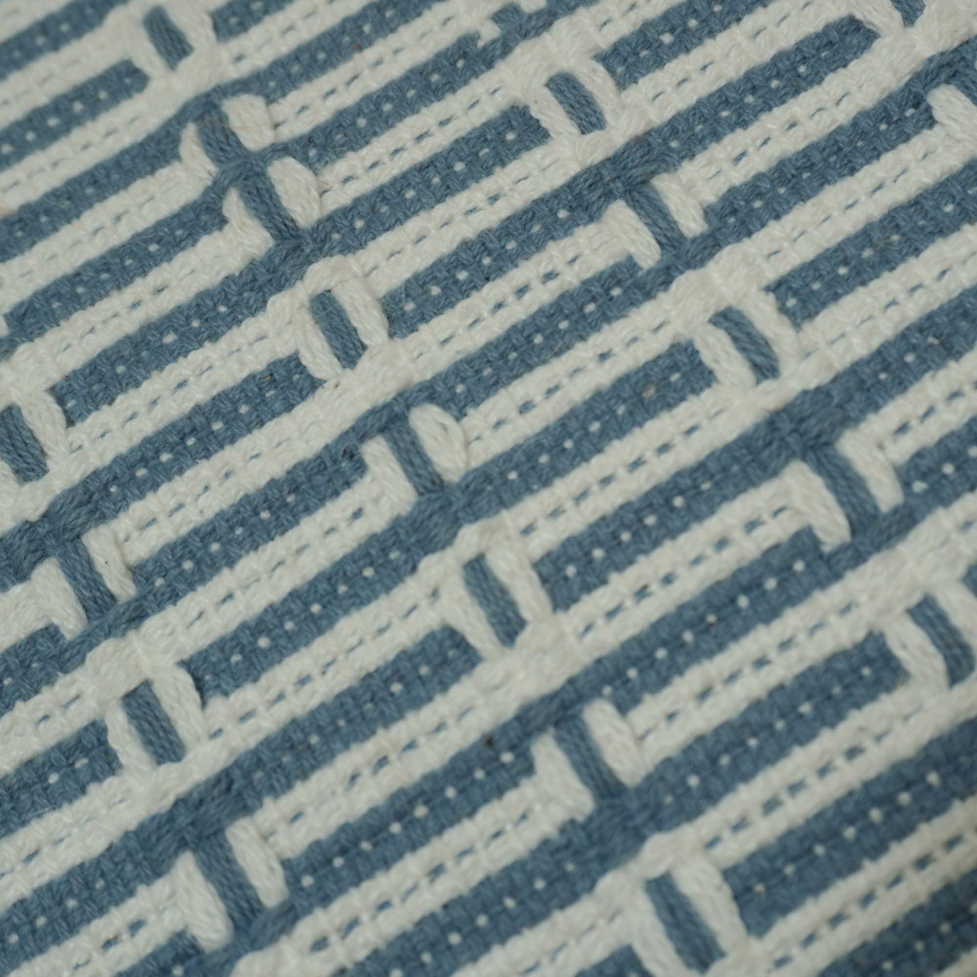 Handwoven Cotton Cushion Cover 45x45 cm | Blue & Ivory Geometric Woven Design | Decorative Throw Pillow Cover with Hidden Zipper | Modern Home Décor