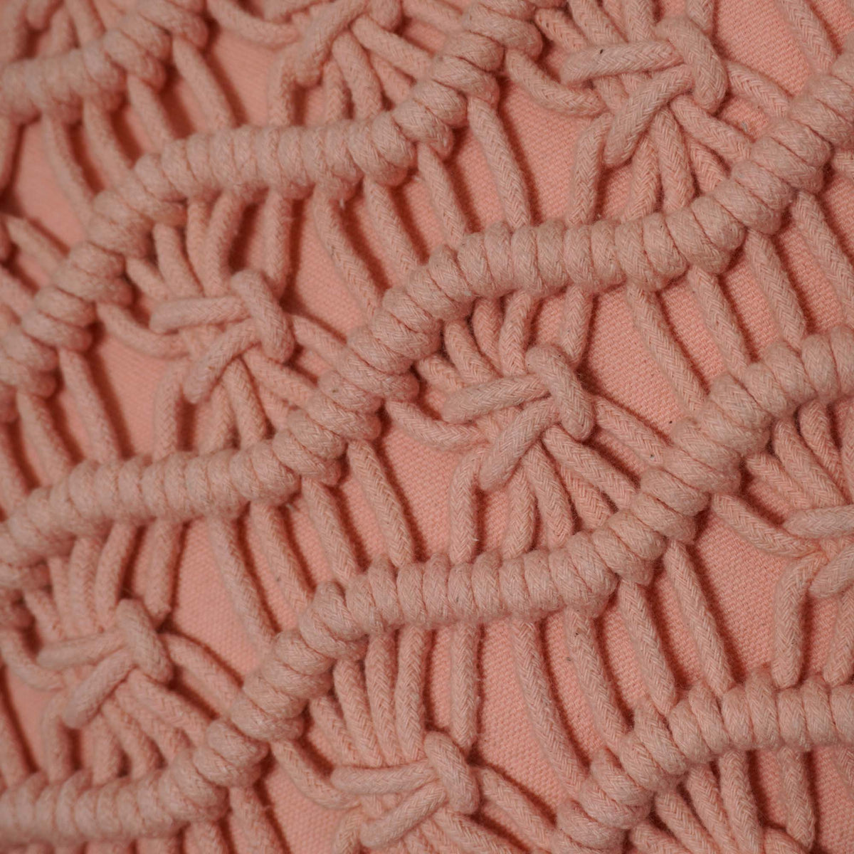 Handwoven Macramé Cotton Cushion Cover with Fringe | Boho Decorative Throw Pillow Cover | 45 x 45 cm | Blush Pink