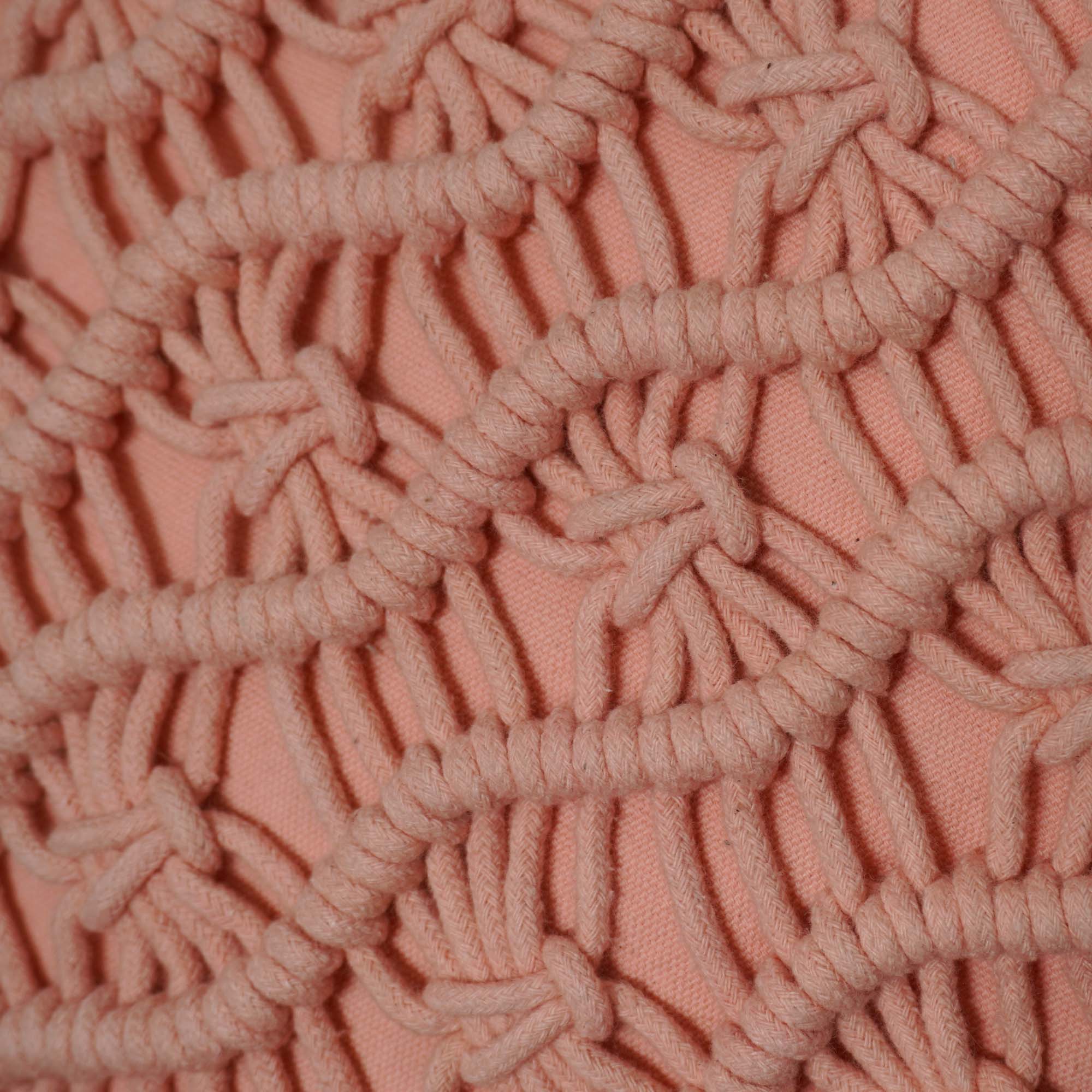 Handwoven Macramé Cotton Cushion Cover with Fringe | Boho Decorative Throw Pillow Cover | 45 x 45 cm | Blush Pink