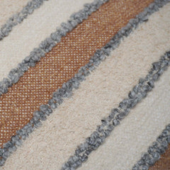 Handwoven Cotton Striped Cushion Cover 45x45 cm | Textured Tufted Boho Throw Pillow Cover | Neutral Beige, Ivory & Grey Decorative Cushion Cover with Hidden Zipper