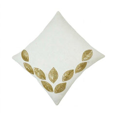 Luxury Gold Leaf Embroidered Cotton Cushion Cover – Off White Decorative Throw Pillow Cover 45x45 cm