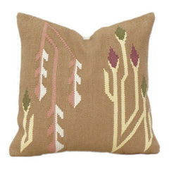 Handmade Embroidered Cotton Cushion Cover 45x45 cm – Abstract Floral Design in Earthy Tones