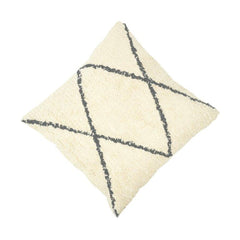 Handmade Moroccan Tufted Cotton Cushion Cover 45x45 cm | Cream & Black Geometric Pattern | Boho Decorative Pillow Cover