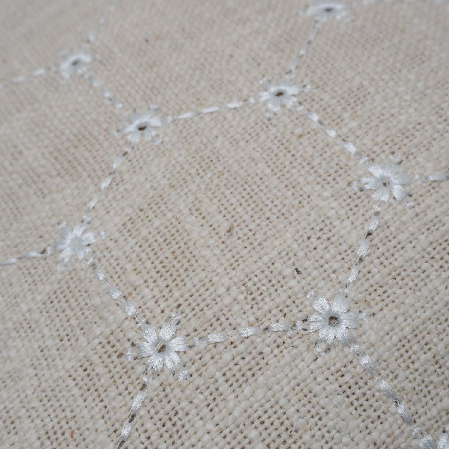 Machine Embroidered Cotton Cushion Cover 45x45 cm | Geometric Diamond Pattern | Decorative Throw Pillow Cover with Concealed Zipper | Natural Beige | 18x18 Inch
