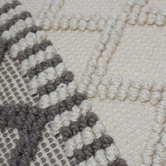 Handwoven Textured Polyester Cushion Cover 45x45 cm | Geometric Tufted Boho Decorative Throw Pillow Cover | Hidden Zipper | Grey & Ivory