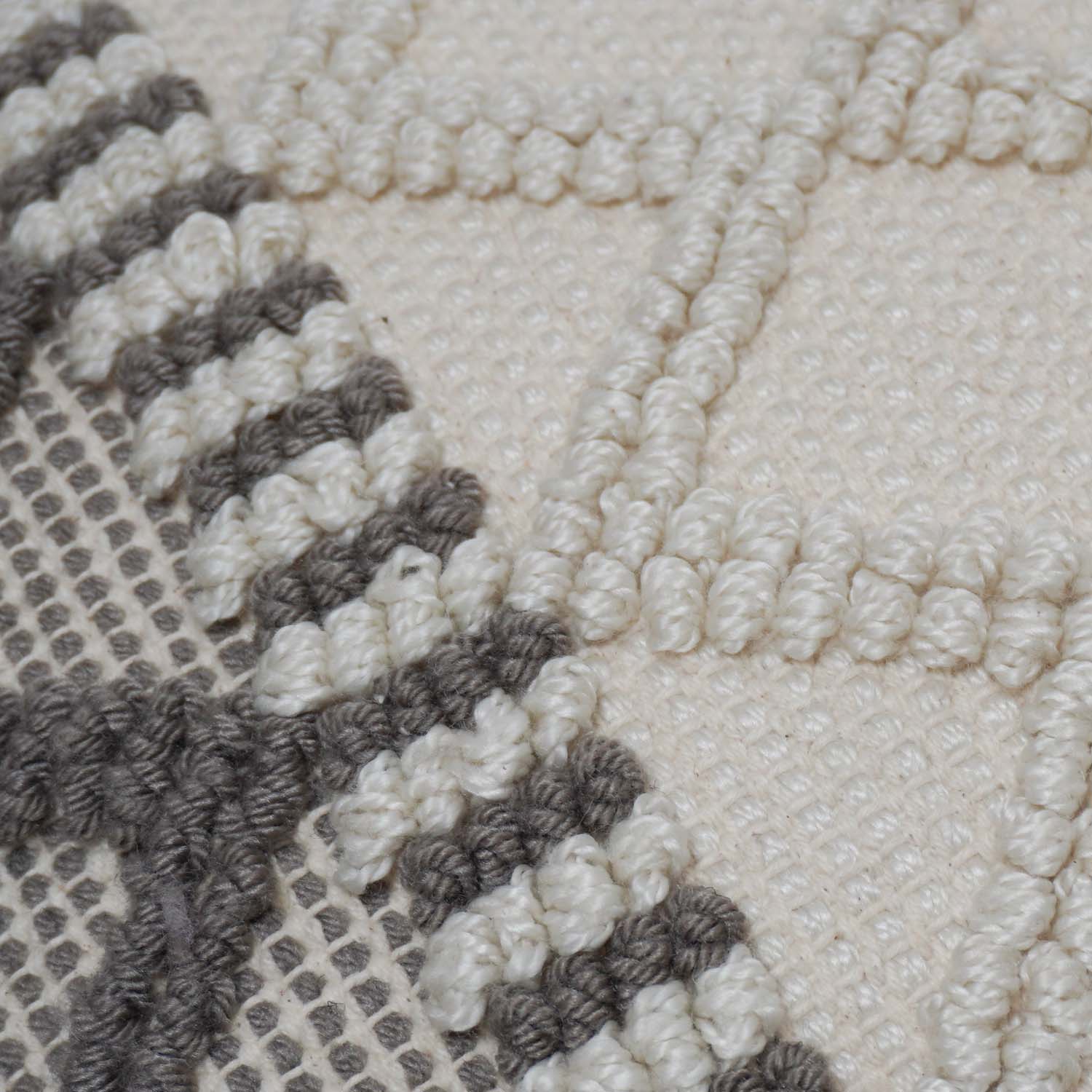 Handwoven Textured Polyester Cushion Cover 45x45 cm | Geometric Tufted Boho Decorative Throw Pillow Cover | Hidden Zipper | Grey & Ivory