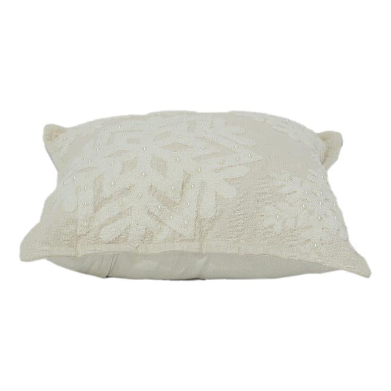 Ivory Snowflake Embroidered Cotton Cushion Cover | Textured Winter-Inspired Decorative Pillow | 18x18 Inch - Bulk manufacturer & supplier from Panipat, India