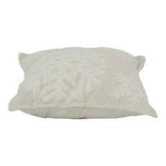 Ivory Snowflake Embroidered Cotton Cushion Cover | Textured Winter-Inspired Decorative Pillow | 18x18 Inch