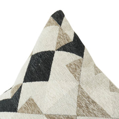 Housse de coussin en coton brodé géométrique | Motif abstrait beige et noir neutre | Housse de coussin décorative 45x45 cm