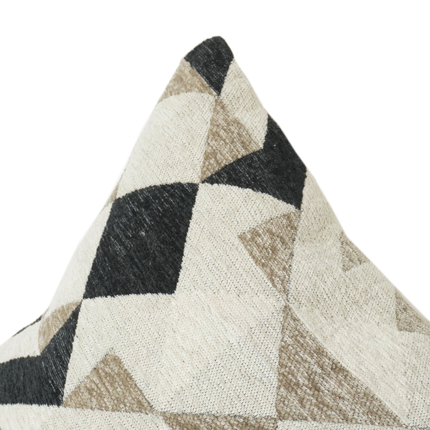 Geometric Embroidered Cotton Cushion Cover | Neutral Beige & Black Abstract Pattern | 18x18 Inch Decorative Pillow Cover