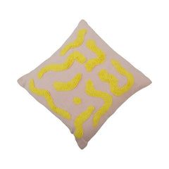 Tufted Abstract Cotton Cushion Cover – 45x45 cm | Modern Textured Decorative Pillow Cover in Blush Pink & Yellow