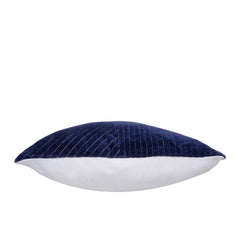 Handcrafted Navy Blue Velvet Embroidered Cushion Cover 45x45 cm | Geometric Quilted Stitch Decorative Pillow Cover